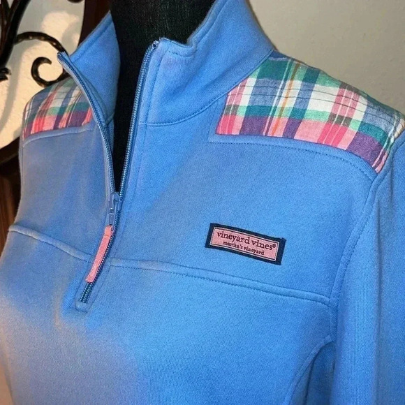 Vineyard Vines Women’s Madras Patchwork Shoulder Shep Shirt Sweatshirt Medium - Picture 6 of 16